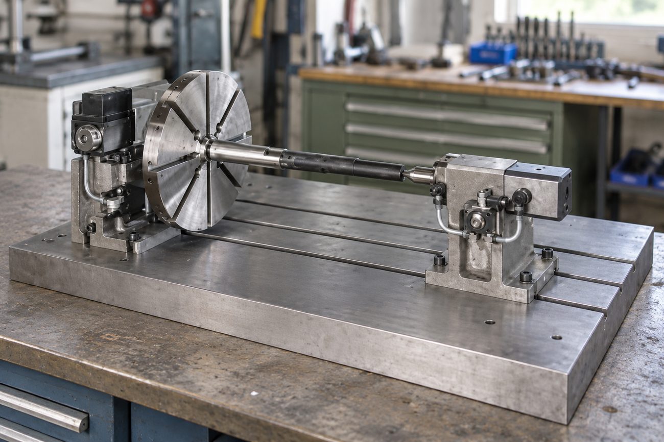 Aufspannwinkel mit Rundschalttisch und pneumatischem Reitstock